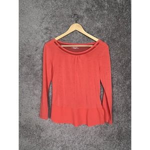 Calvin Klein Shirt Womens XS Orange Long Sleeve Scoop Neck Stretch Mixed Media